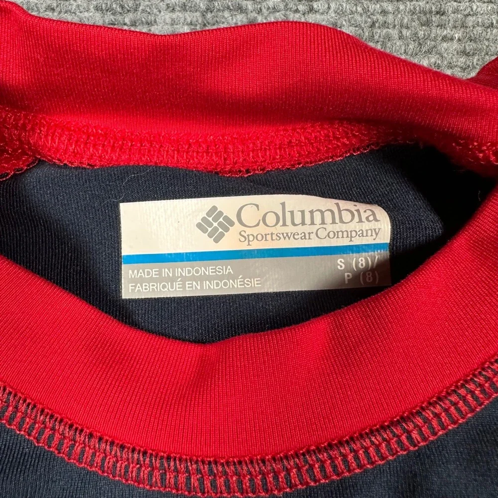 Columbia Kids Navy Red Omni-Shade Long Sleeve Rash Guard Swim Shirt Size S 8